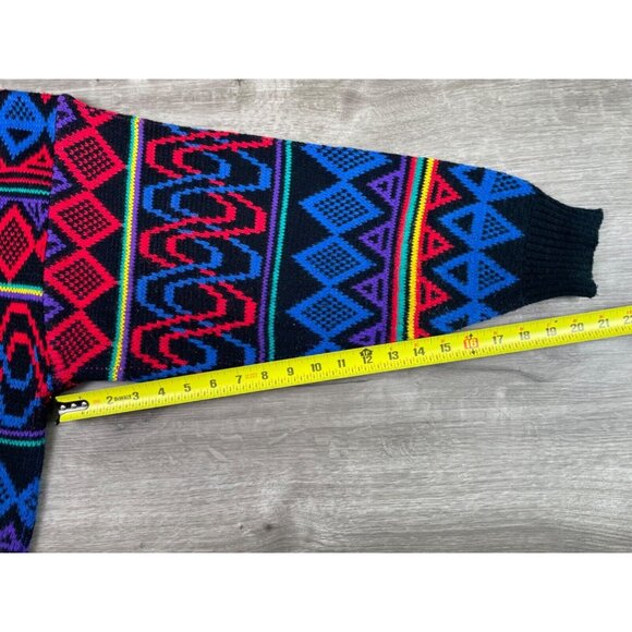 VTG 90s Edelweiss Ski Sweater Pullover Multicolor Abstract Geometric Knit Crew L - Picture 9 of 11